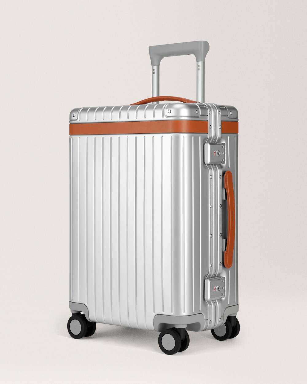 Carl Friedrik Carry-On Aluminium Suitcase 41L Silver/Cognac NEW Authentic